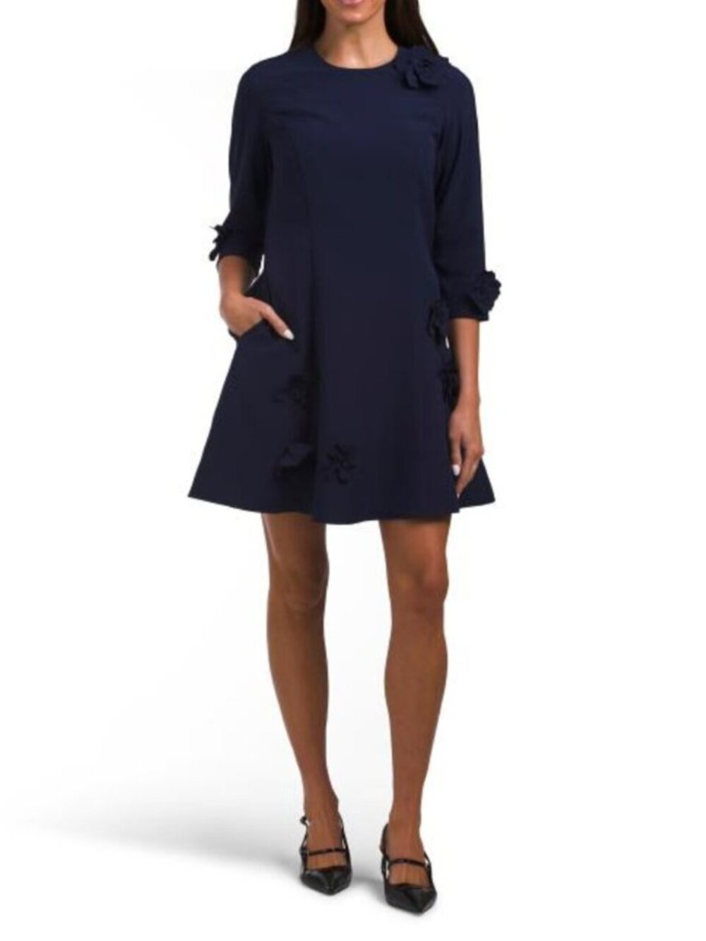 RENE BY RENE RUIZ Three-quarter Sleeve 3d Applique Mini Dress